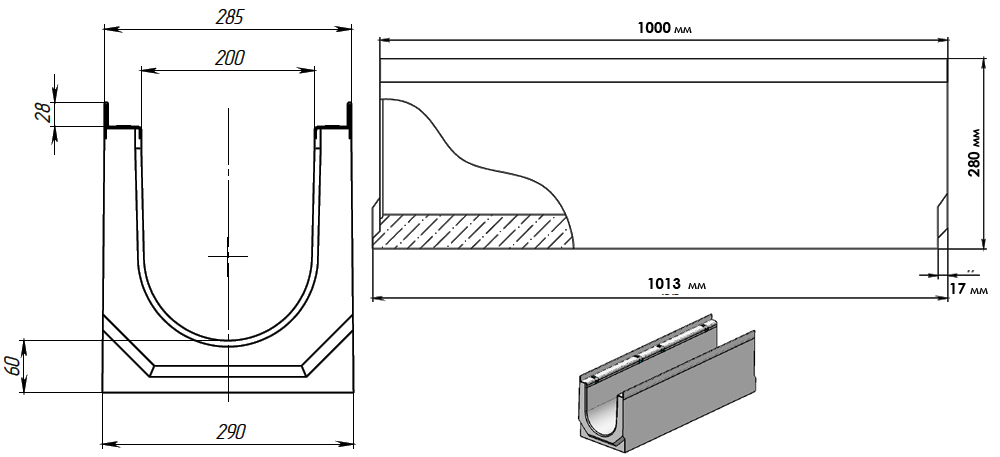 Водоотводный лоток бетонный чертеж
