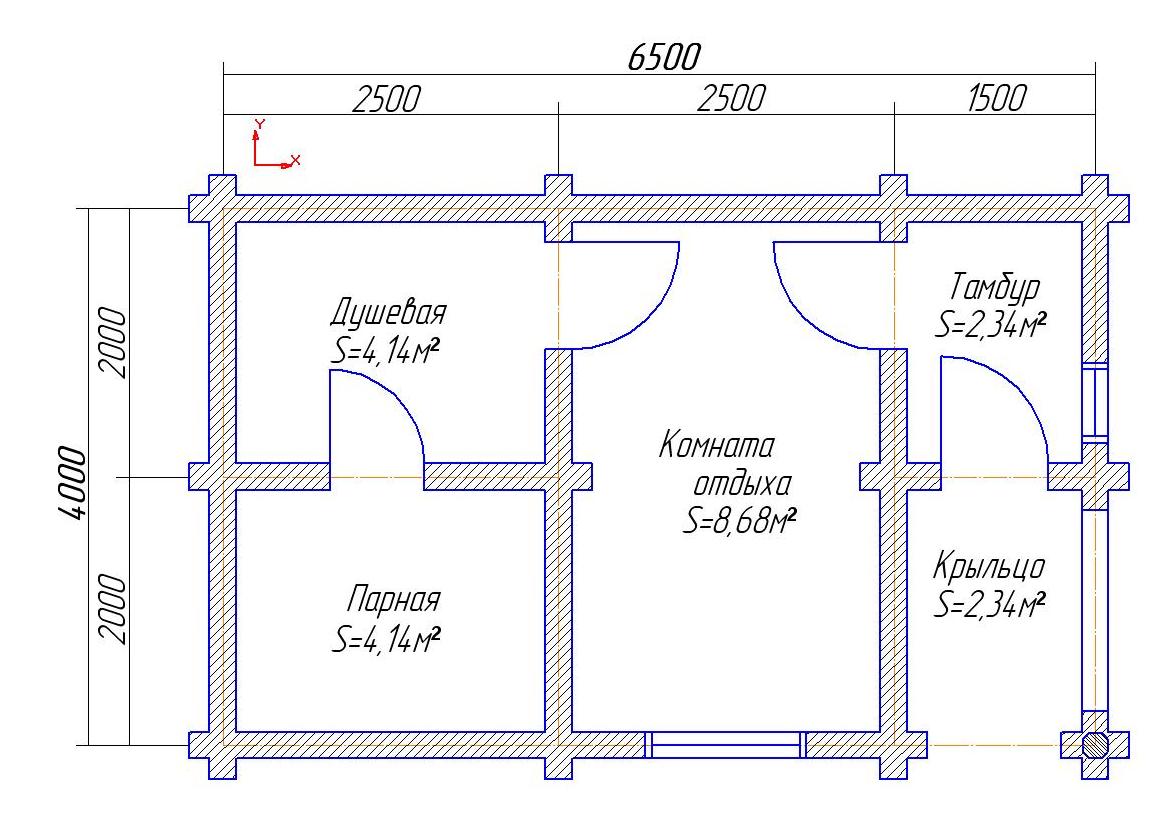 Чертеж бани 6х4