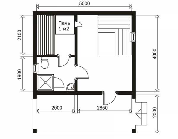 Планировка бани 5х4 мойка и парилка с комнатой отдыха из блоков