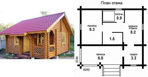 Баня 6 на 6 планировка с туалетом и вторым этажом