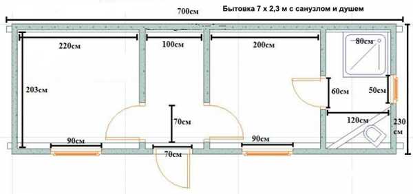 Планировка хозблока с душем и туалетом