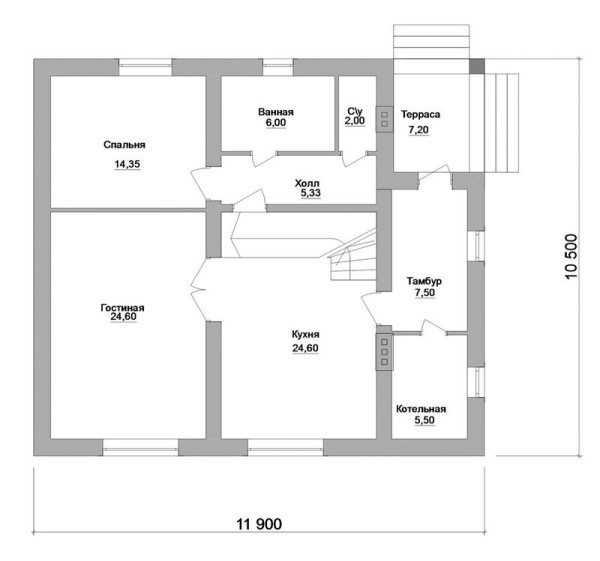 Проект небольшого одноэтажного дома с 4 спальнями