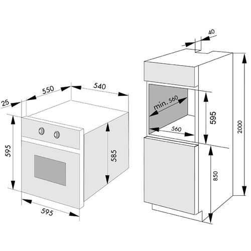 Глубина встроенного шкафа духовки