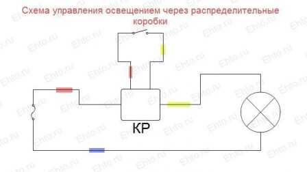 Схема освещения с двумя выключателями из разных мест подключения