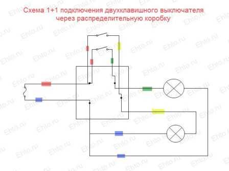 Схема подключения светильника с двумя выключателями в разных концах комнаты