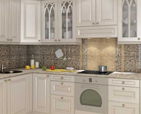 Кухонный фартук из мозаики для белой кухни