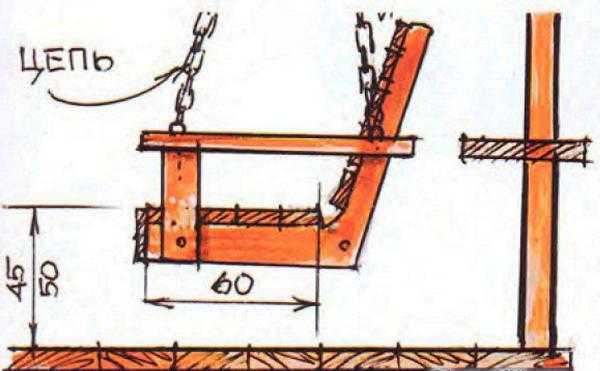 Схема качели для дачи с размерами из металла
