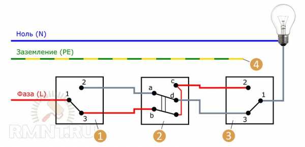 Проходной выключатель схема подключения на 2 точки