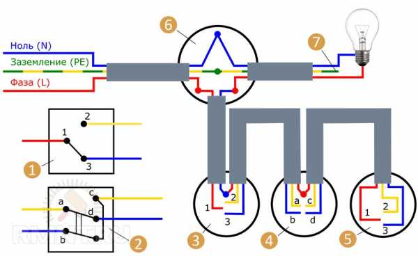 Схема подключения проходных выключателей из 2 х мест