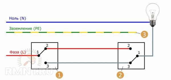 Схема подключения проходных выключателей из 2 х
