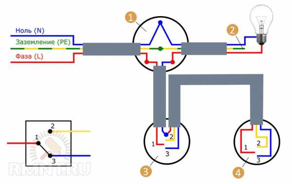 Проходной выключатель схема подключения на 2 точки