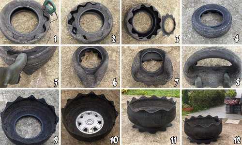 Вазон из шины своими руками фото