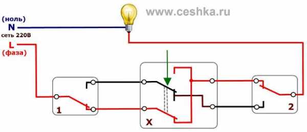 Двойной перекрестный выключатель схема подключения