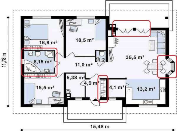 Идеальная планировка одноэтажного дома с 3 спальнями