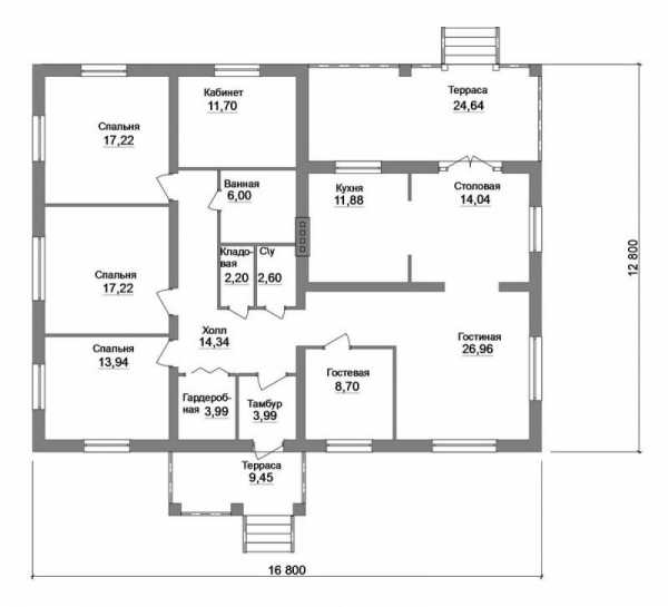 Планировка 1 этажного дома с тремя спальнями