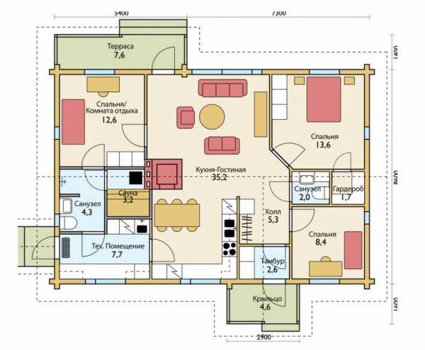 Планировка одноэтажного дома 11 на 9 с тремя спальнями