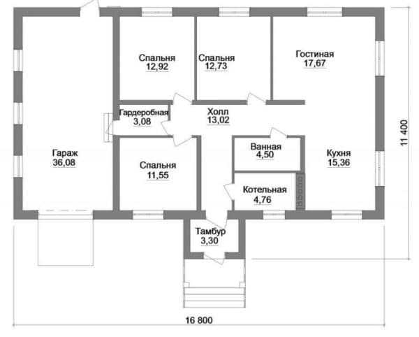 Планировка частного дома одноэтажного две спальни гостиная с кухней