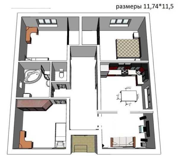 Планировки одноэтажных домов с тремя спальнями и гостиной