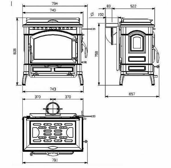 Хозяин выбрал дровяную печь чертеж печи показан на рис 1 размеры указаны в см