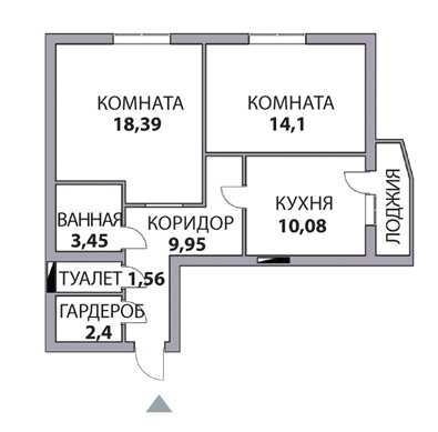 На рисунке изображен план двухкомнатной квартиры в многоэтажном жилом доме сторона в правой части