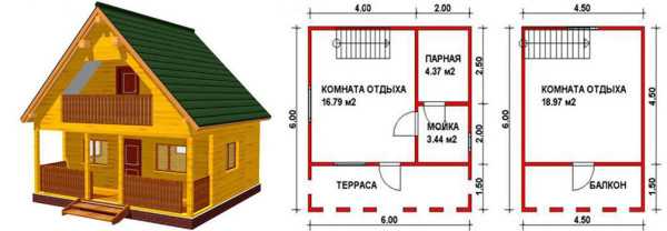 Проект бани с туалетом 6х6