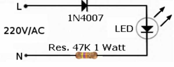 Включение светодиода в сеть 220 вольт схема