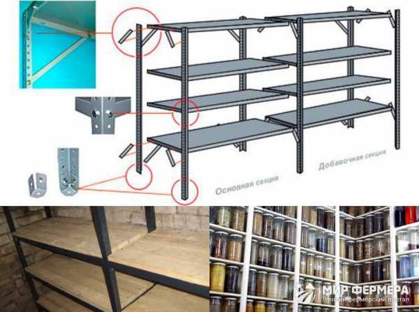 Полки в погребе из пластиковых труб