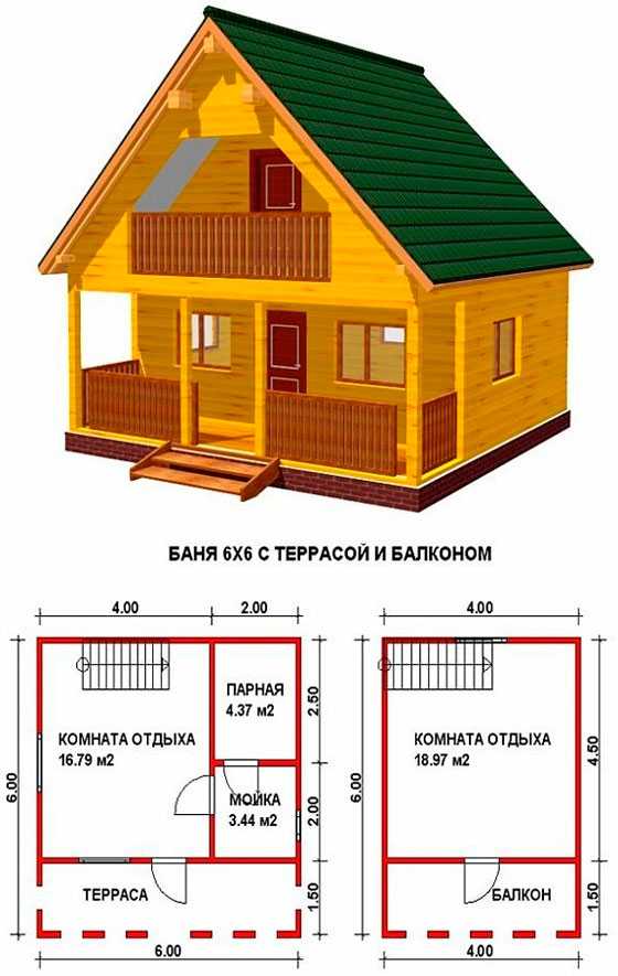 Баня 6 на 6 планировка с туалетом и вторым этажом