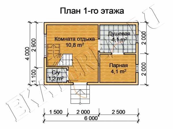 Дизайн проект бани 6 на 6 с комнатой отдыха