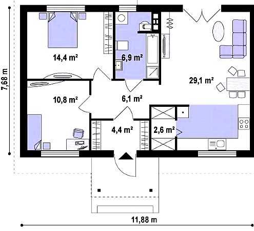 Идеальная планировка одноэтажного дома с 2 спальнями