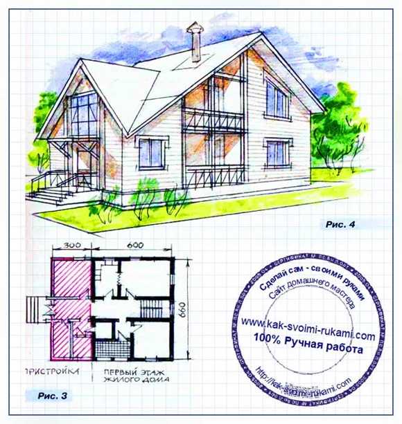 Нарисовать проект пристройки к дому
