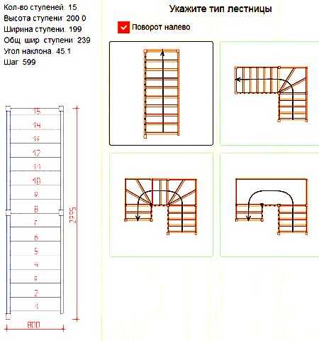 Расчет прямой лестницы онлайн калькулятор с чертежами