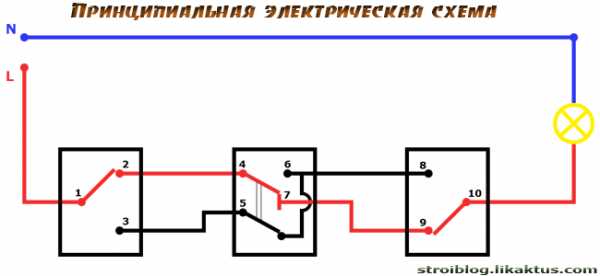 Схема подключения трех двухклавишных проходных выключателей