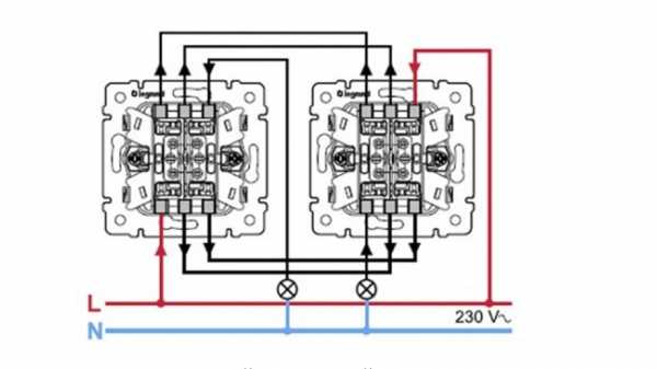 Схема подключения двухклавишного проходного выключателя legrand