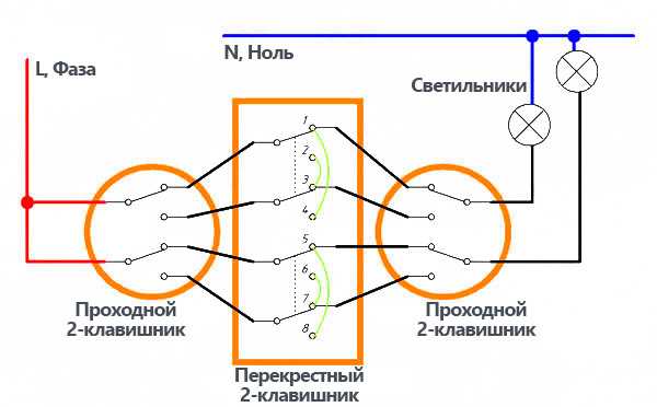 Проходной 2х клавишный схема