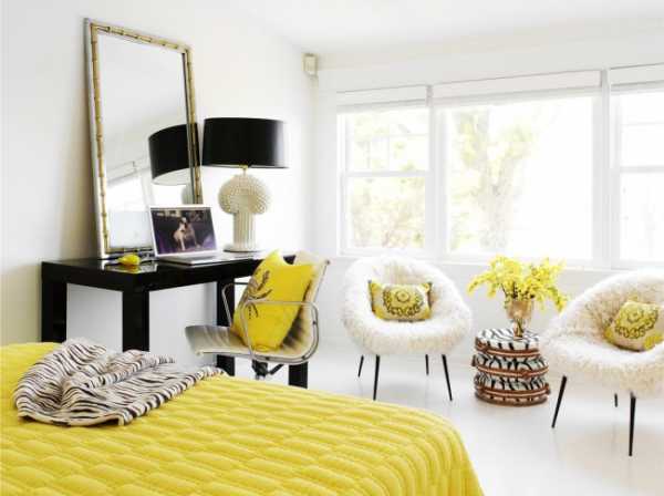 Серый с желтым в интерьере спальни