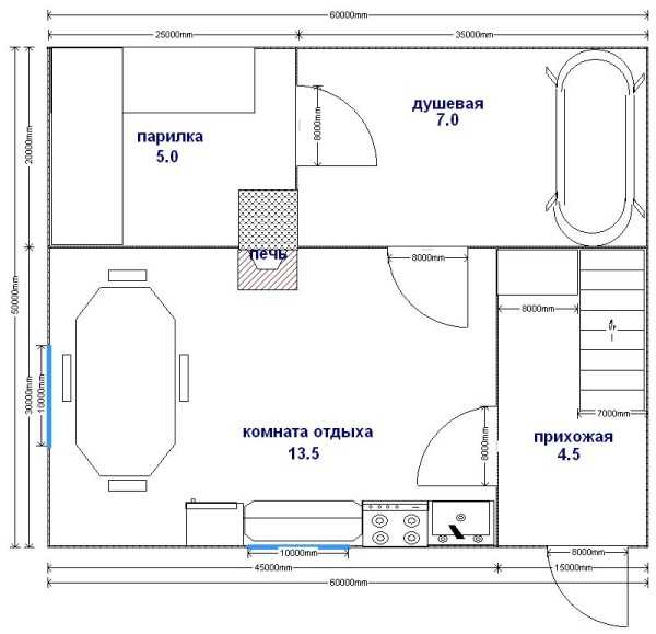 Баня 5 на 5 с туалетом планировка