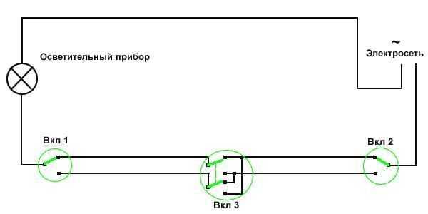 Схема подключения перекидного выключателя