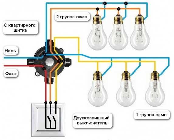 Схема подключения розетки и двойного выключателя в одном корпусе