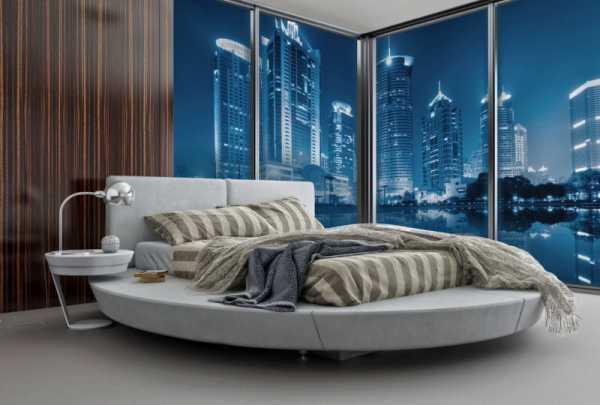 Современный дизайн спальни с фотообоями