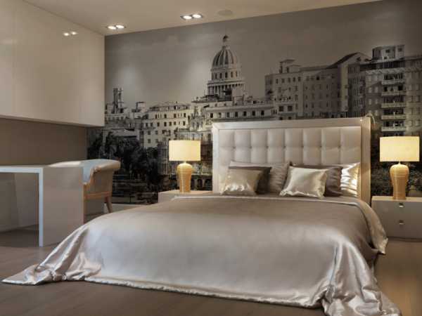 Дизайн спальни с фотообоями над кроватью