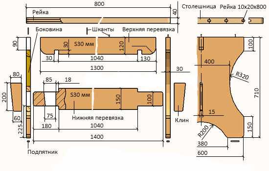 Стол для бани размеры