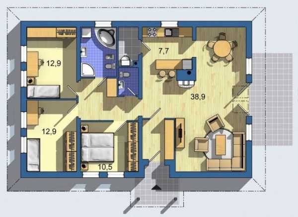 Планировки одноэтажных домов до 100 с тремя спальнями