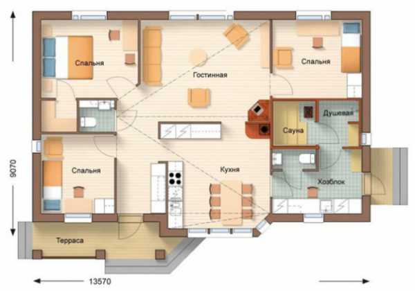 Планировка дома одноэтажного с двумя спальнями 80 кв
