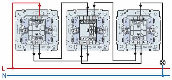 Схема подключения проходных выключателей из 2 х